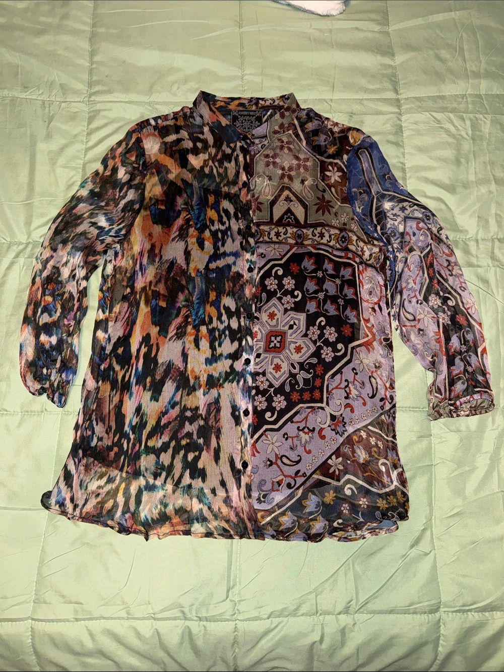 Johnny Was Multicolor Patchwork Sheer Blouse